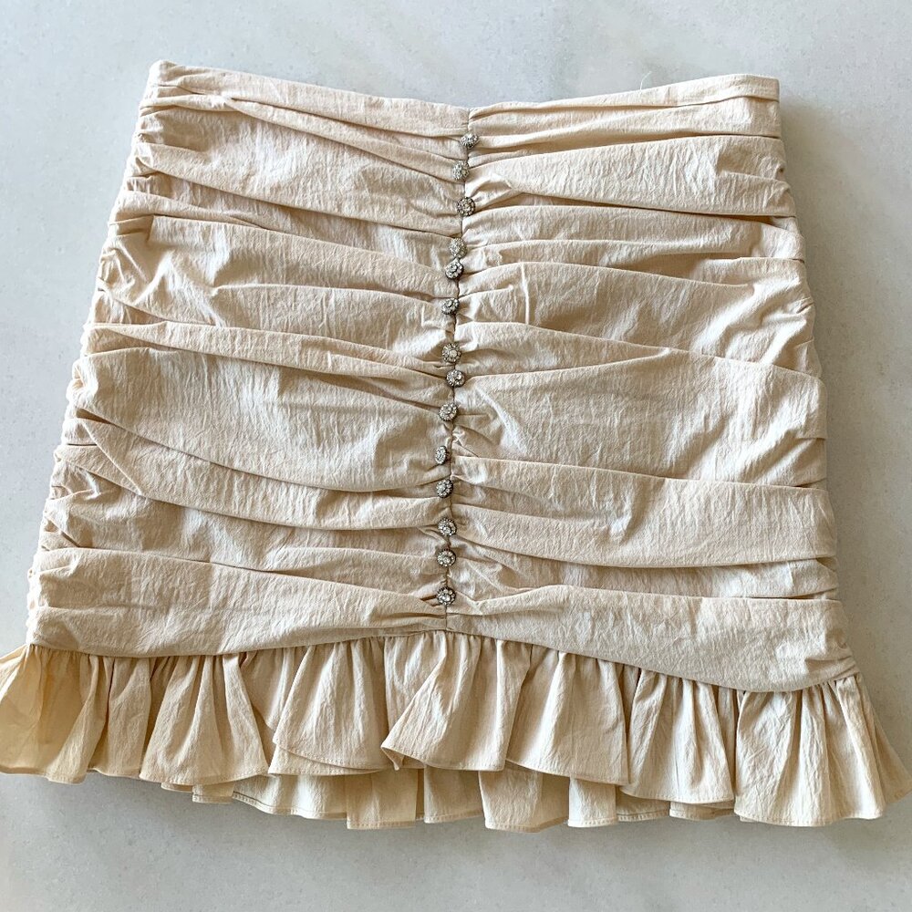 Zara Ruched Miniskirt with Rhinstone Buttons